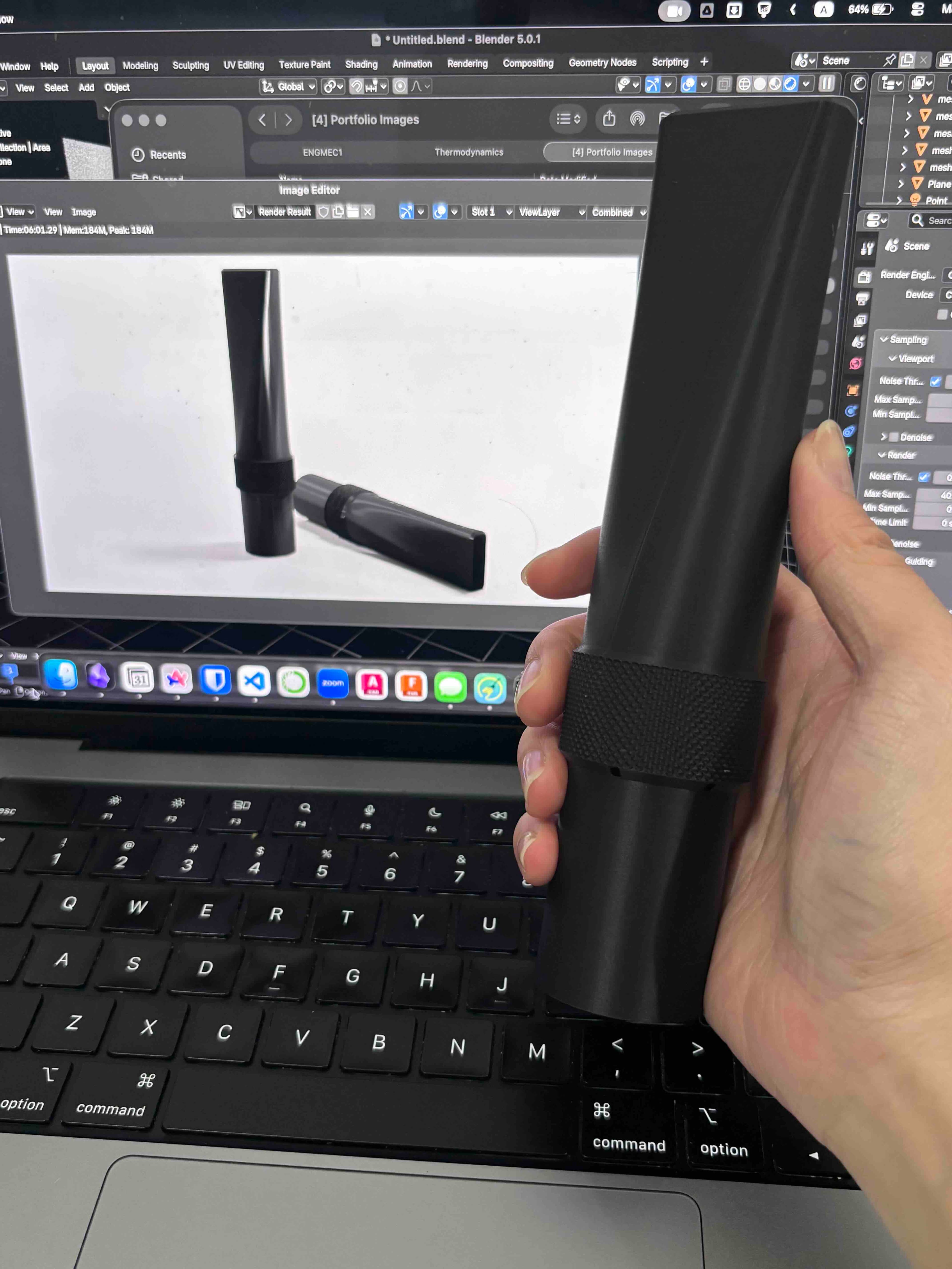 Finished vacuum nozzle compared to render — Raphael Murillo's workshop, 2026-02-01